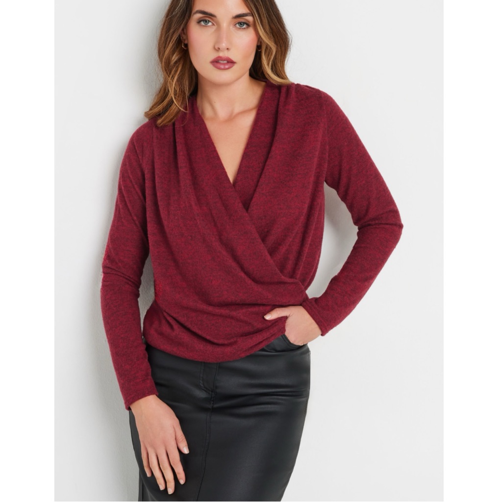 Pleione Red Long Sleeve V-Neck Wrap Sweater Womens Size Xl